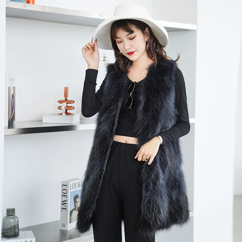 100% fur real raccoon fur woven jacket natural female warm vest fur jacket animal fur casual jacket winter