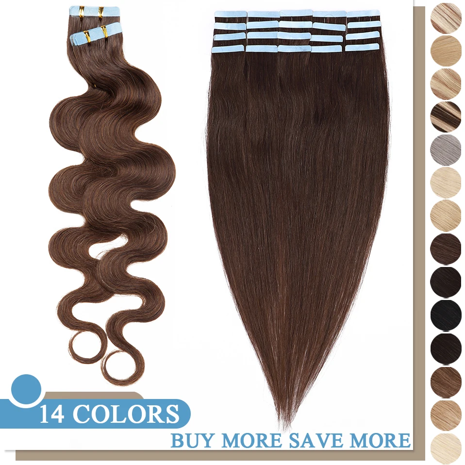 S-Noilite 2 G/stk Golvend/Straight Tape In Hair Extensions Lijm In Real Hair Extensions Onzichtbare Dubbele Side 14Inch Kort Menselijk Haar