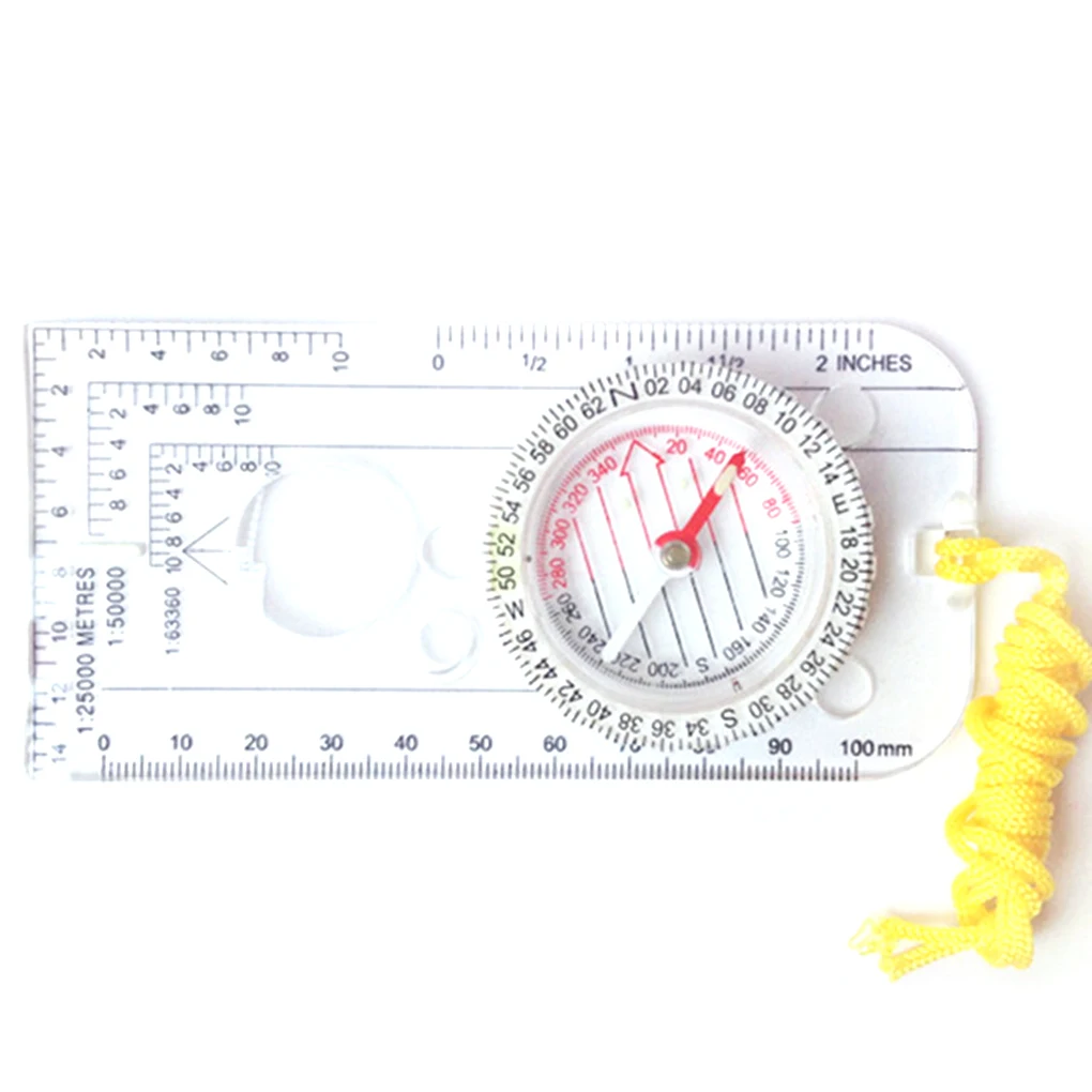 Professional Mini Compass Mapa Escala Régua, Equipamentos Multifuncionais, ao ar livre, Caminhadas, Camping, Survival Guiding, Ampliação Ferramenta