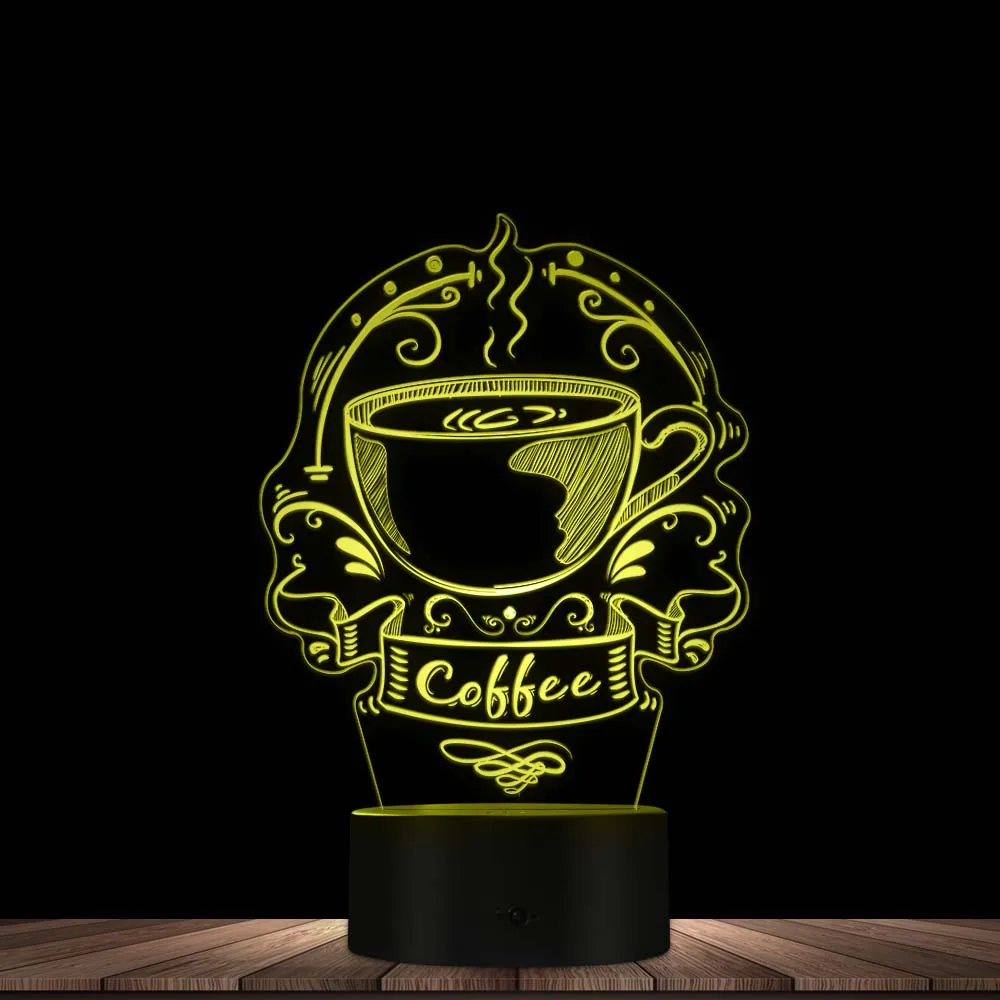 Tùy Chỉnh Cà Phê Logo Đèn Trang Trí Nghệ Thuật Nhiều Màu Cà Phê Nhà Kinh Doanh Ký Cải Cafe Logo 3D Đèn Ngủ Led Tặng