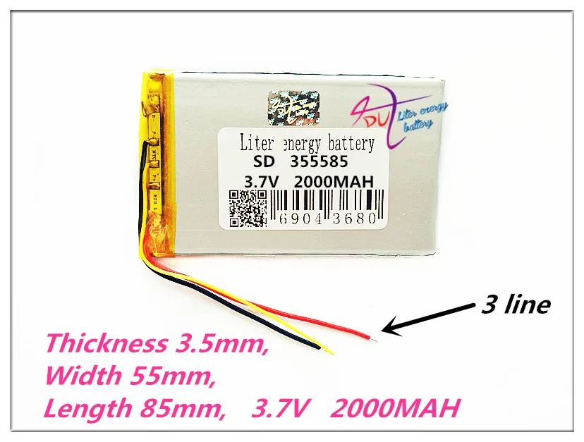 3 line 355585 3.7V 2000MAH Polymer rechargeable batteries E-book 315586 MP3 MP4 power bank DVD DVR GPS PDA 305585