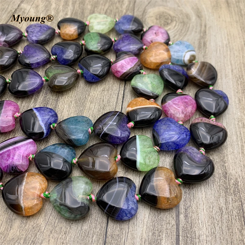 18MM 2Strands/Lot Multicolor Heart Shape Agates Druzy Slice Space Stone Beads For DIY Necklace Bracelet Jewelry Making MY210808