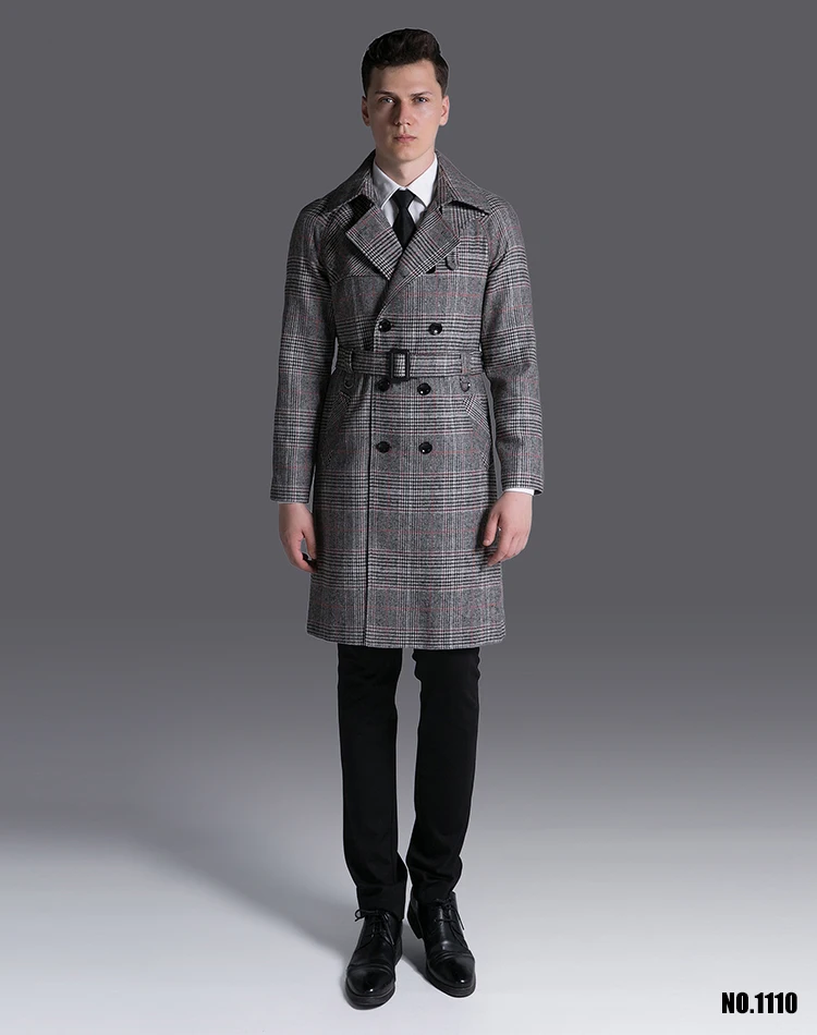 

Classic Fall/Winter Long Tartan Trench for man England Plus size S-6XL Causal Coat Male Fashion Double Breasted Overcoat