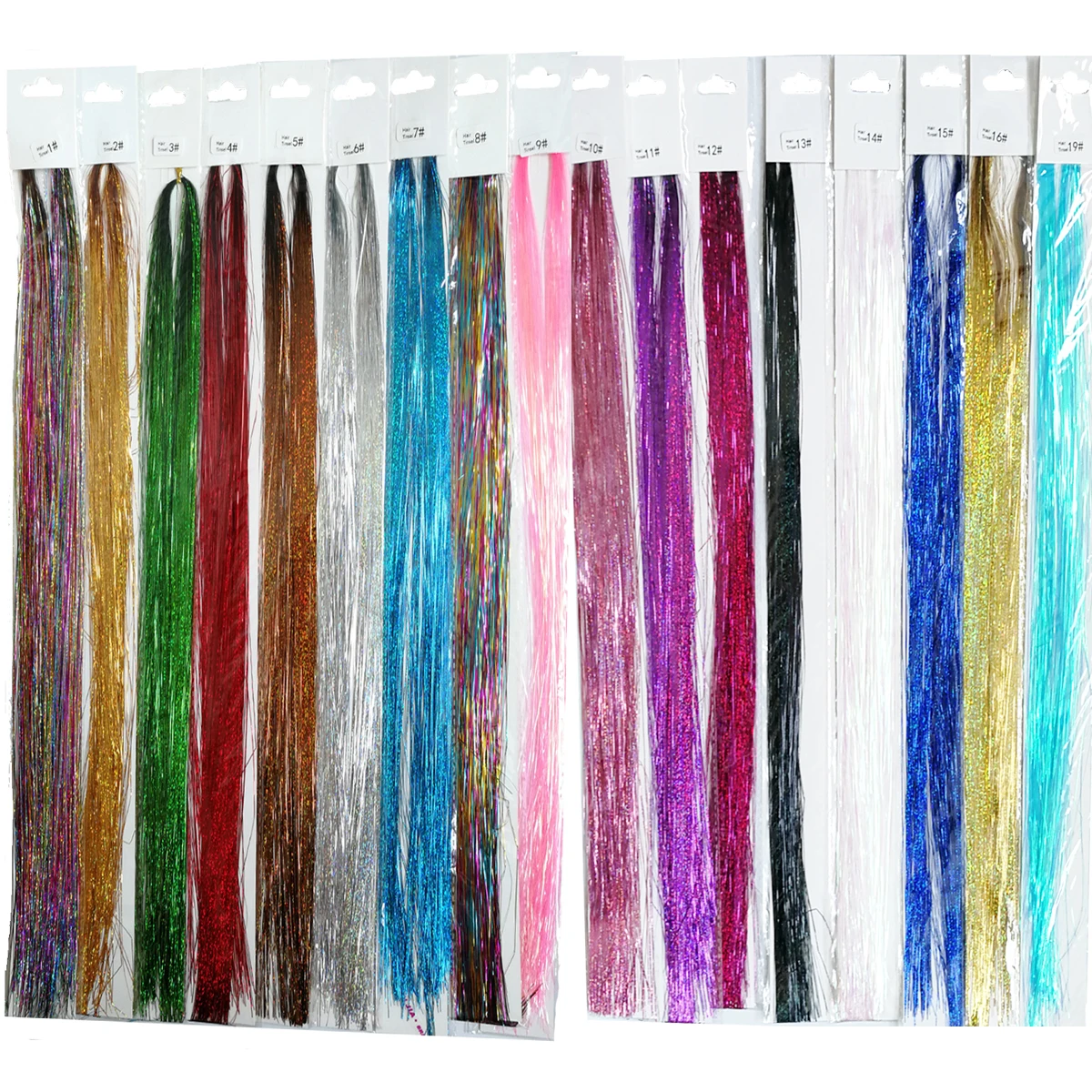 200Strands Rainbow Sparkle Shiny Hair Tinsel Silk Glitter Hair Extensions Dazzles Women Hippie For Braiding Headdress 90cm