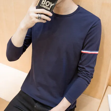 Fashion Boollili New T Shirt Men Tee O-Neck Casual Men T-Shirt Cotton T Shirts Print Slim Fit Long Sleeve