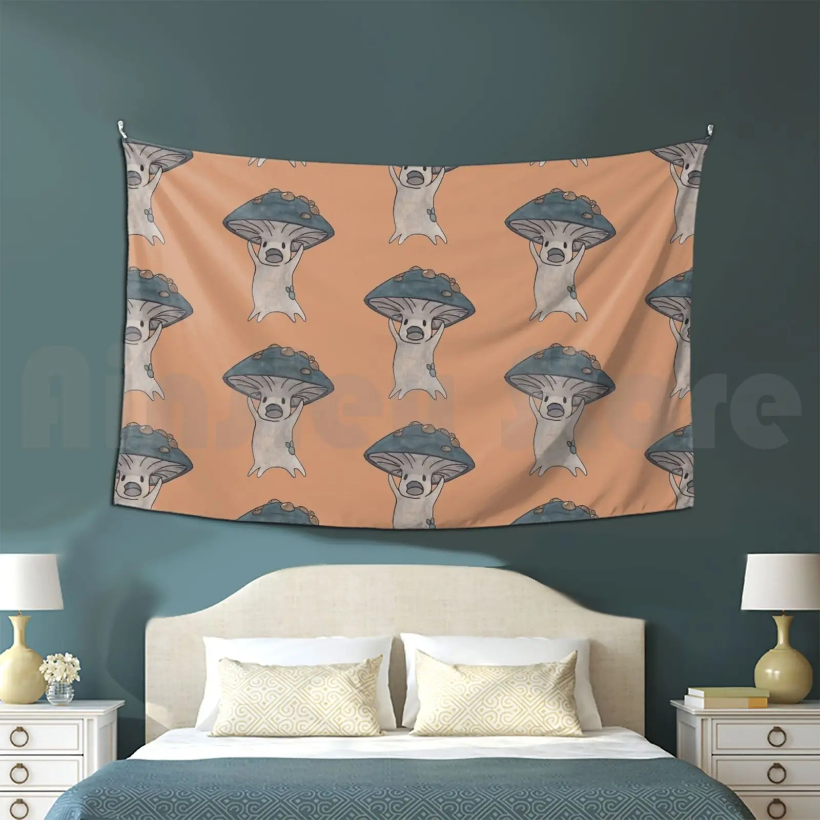 Mushroom Hollow Knight Fanart Tapestry Living Room Bedroom Mushroom Hollow Knight Fanart Green Watercolour Ink