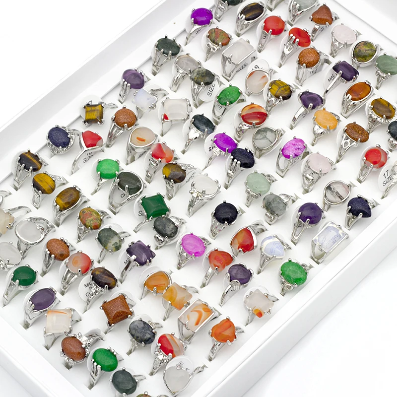 20 Pcs/lot Mix Random Color Style Stone Alloy Rings Fashion Jewelry Women Party Ring Wedding Ring