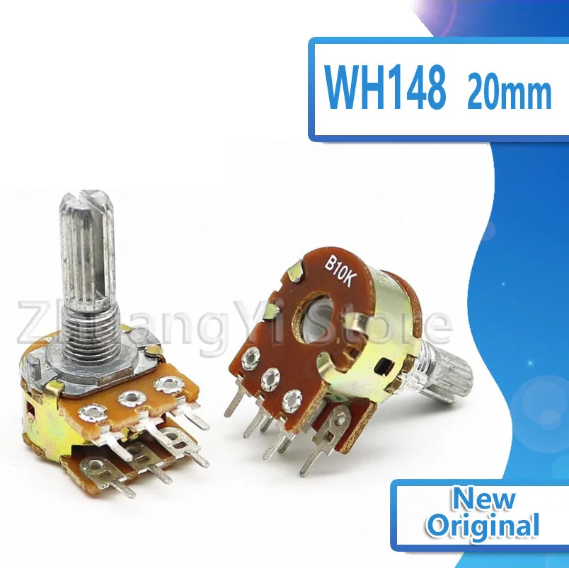 5pcs B1K B2K B5K B10K B20K B50K B100K B250K B500K B1M 20MM 6Pin Shaft WH148 Potentiometer 1K 2K 5K 10K 20K 50K 100K 500K 1M