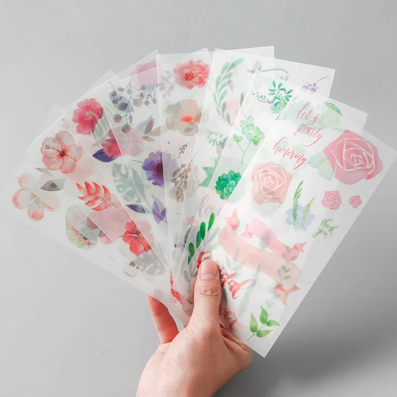 Scrapbooking Stickers 3 Sheets Self Adhesive Stickers Cute Flowers Animal Planner Stickers Set For Diary Album Notebook Calendar