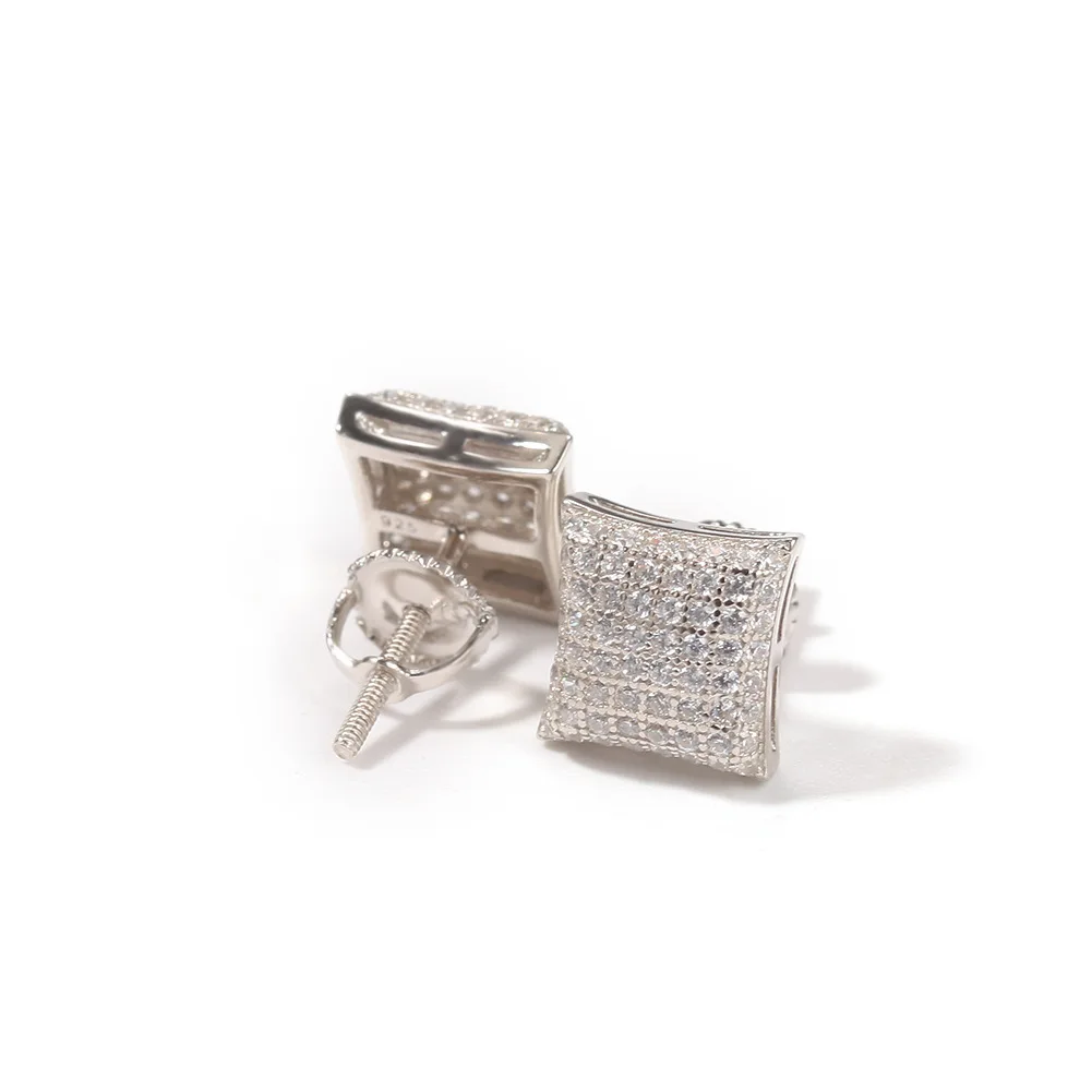 شكل مربع ميركو تمهيد بلينغ بلينغ مثلج خارج مكعب الزركون الشق إعداد أقراط من النحاس موضة الهيب هوب مجوهرات BE026