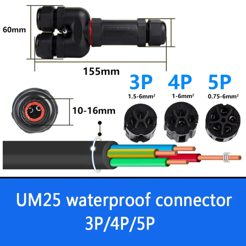 

IP68 Waterproof Connector Y-type UM25 3/4/5 Pin Electrical Terminal Adapter Wire Connector Screw Pin LEDLight Outdoor Connection