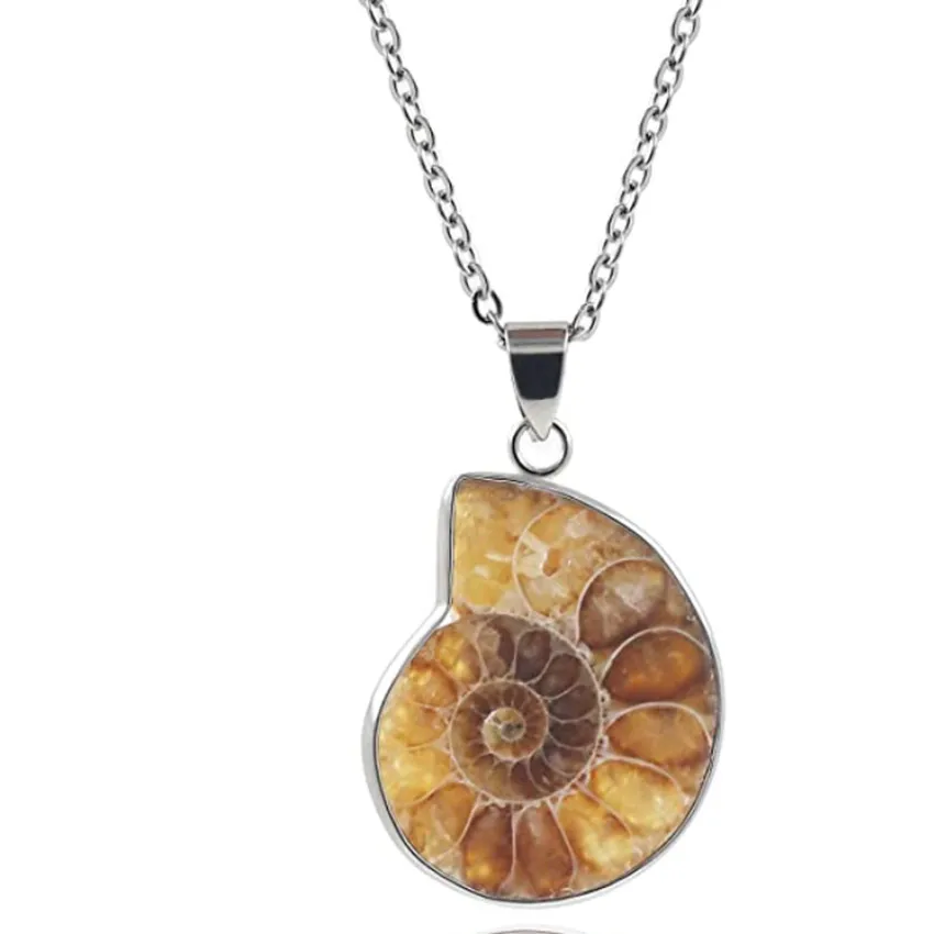 Silver Plated Irregular Shape Ammonite Reliquiae Pendant for Gift Necklace Fashion Jewelry