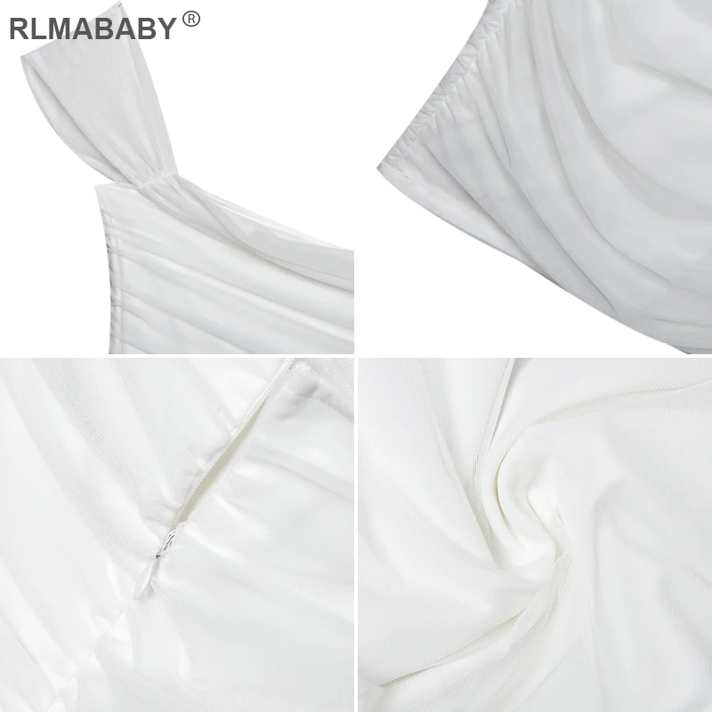 RLMABABY Sexy Strapless Plissado Branco Vestido Ocasional Das Mulheres Fora Do Ombro Bodycon Vestido Branco Dupla Camada Ruched Vestido Clube Do Partido