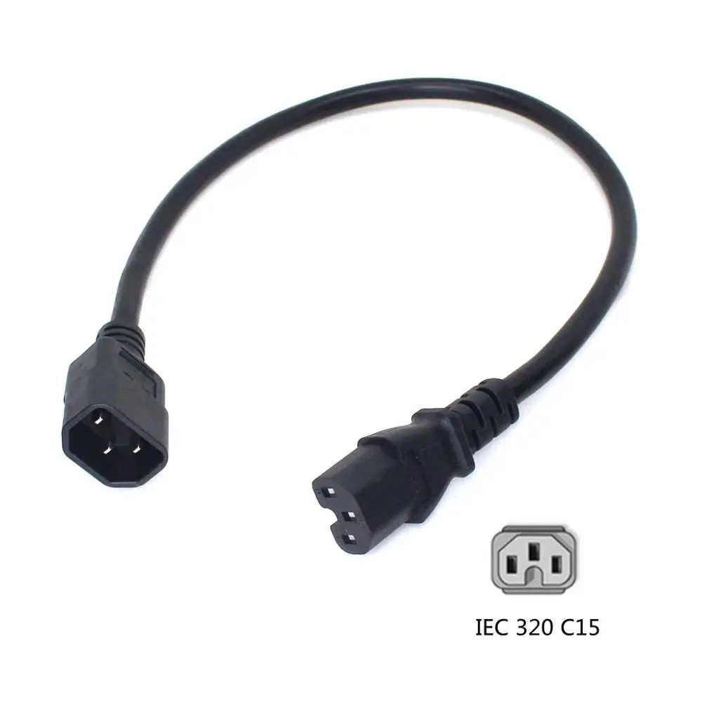 50cm IEC320 C14 Male Plug to IEC320 C15 Female Power Extension Cable 3G1.5mm square AC Extender Lead Cord