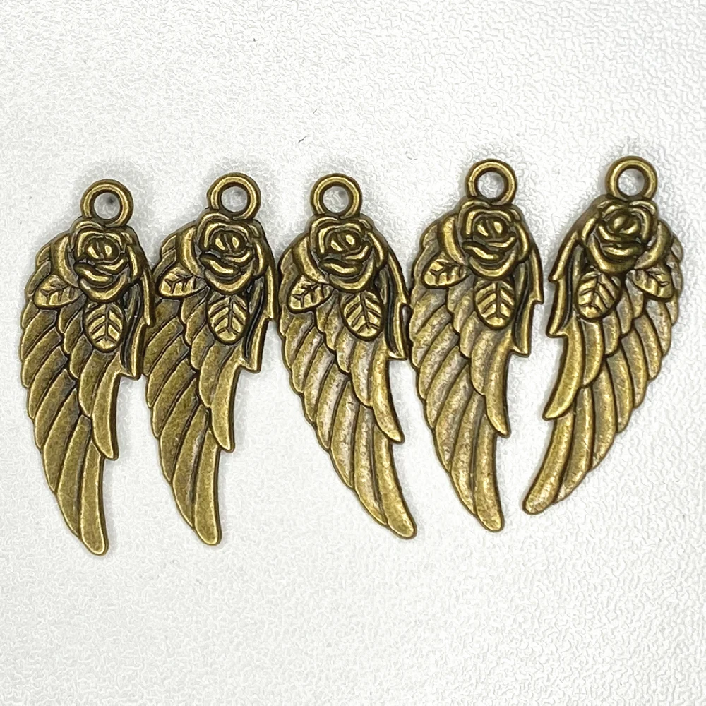 10PCS Two Color Metal Zinc Alloy Double-Faced Wing Charms Hero Rose Fit Jewelry Pendant Charms Makings