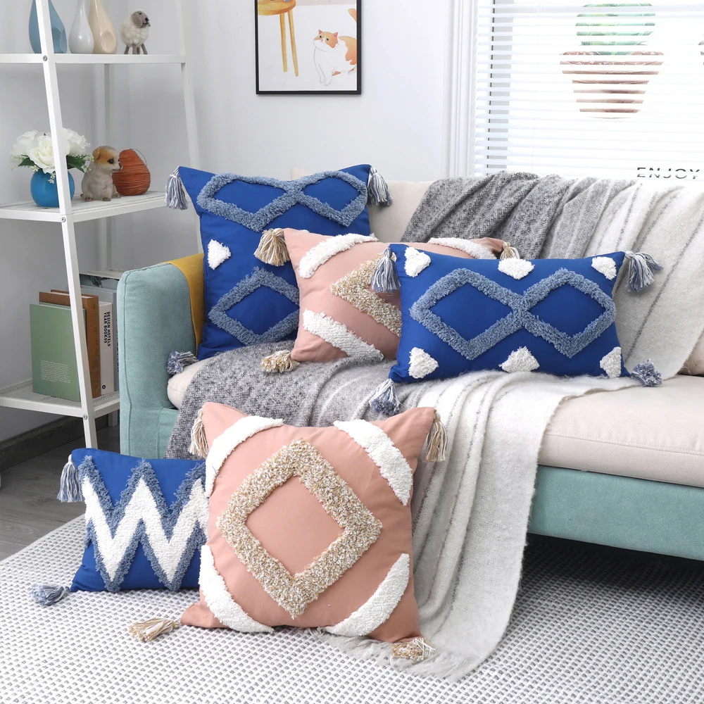 

Free Shipping Color Tufted Tassel Pillow Cover Bohemian Style Home Sofa chair Bedside Cushion Cover H-CCTEC-DC