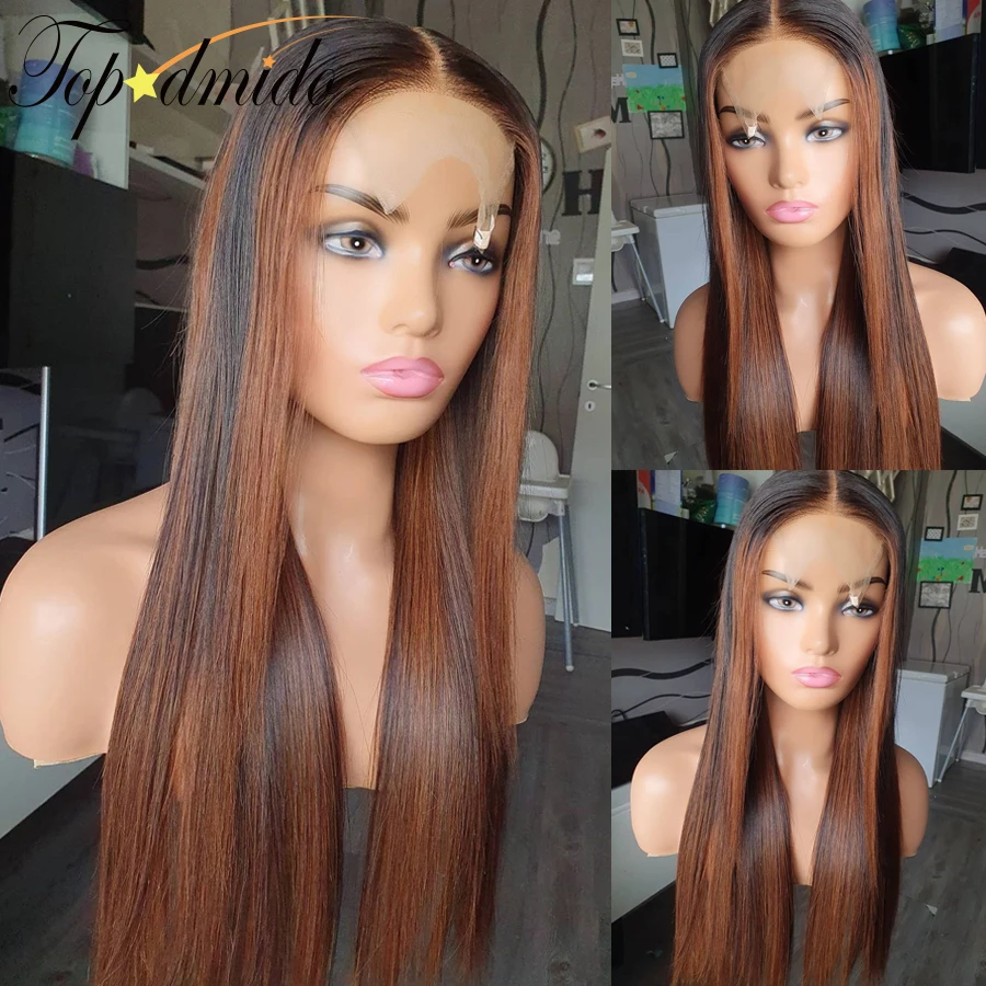 13x4 Highlight Brown Color Lace Front Wigs with Baby Hair Brazilian Remy Hair 4x4 Closure Wigs Transparent Lace Human Hair Wigs