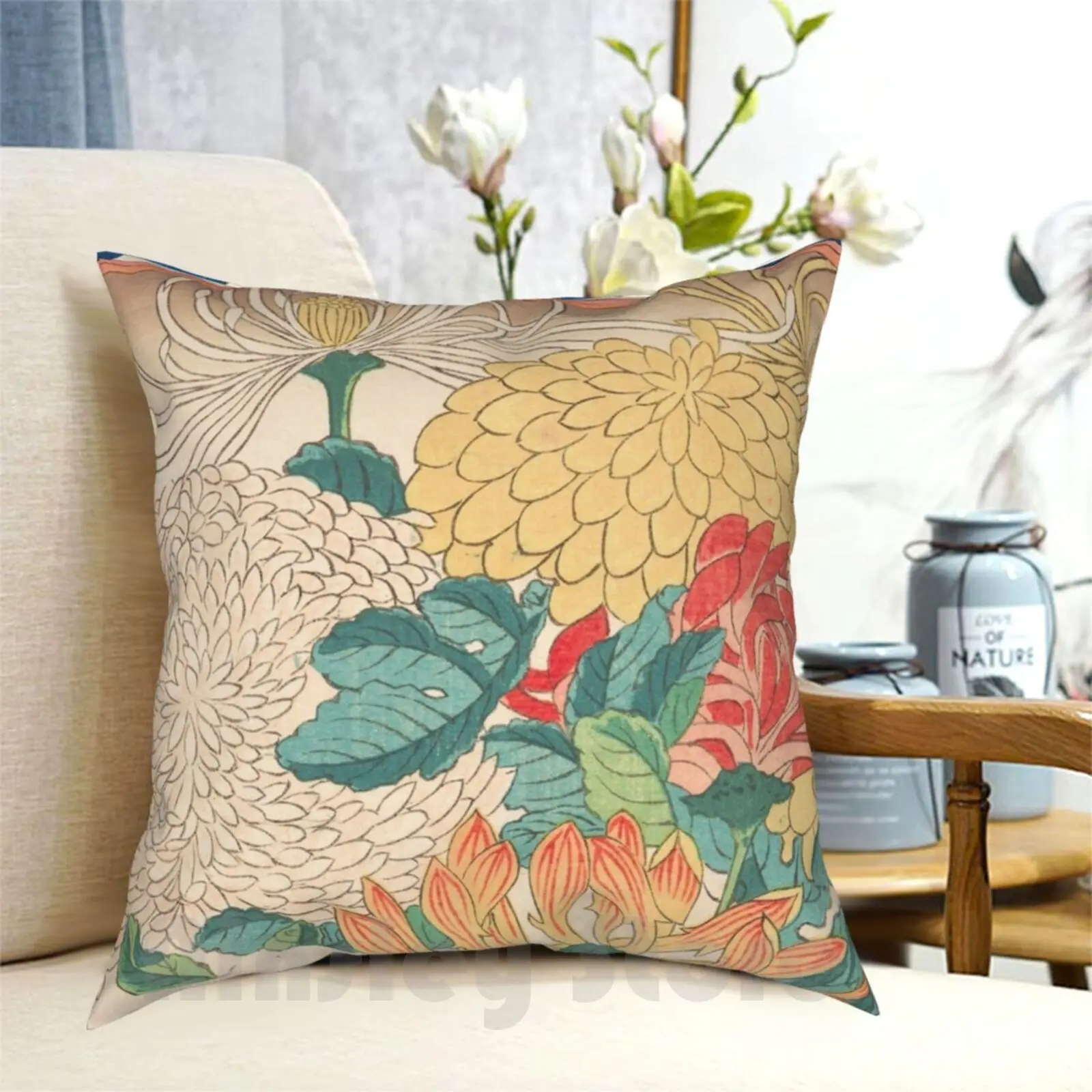 Chrysanthemum Design By Utagawa Hiroshige , 1840 Pillow Case Printed Home Soft DIY Pillow cover Chrysanthemum Utagawa