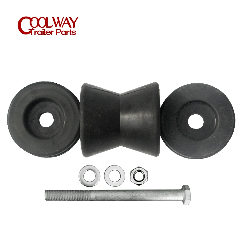 Black Rubber Winch Post Boat Trailer Bow Stop Roller With Bolt Shaft Parts Accessories