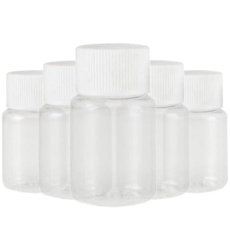 100Pcs Refillable Plastic PET/PE Seal Bottles 15ml 20ml 30ml 50ml Clear Vials Reagent store Container Plastic Screw cap 100pcs