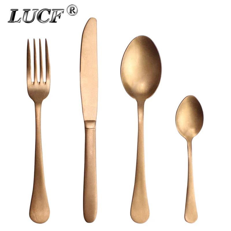 

LUCF Popular Western Cutlery 4 in 1 Set Stainless Steel Colorful Mirror/Matte Style Elegant Dinnerware Table Utensils For Home