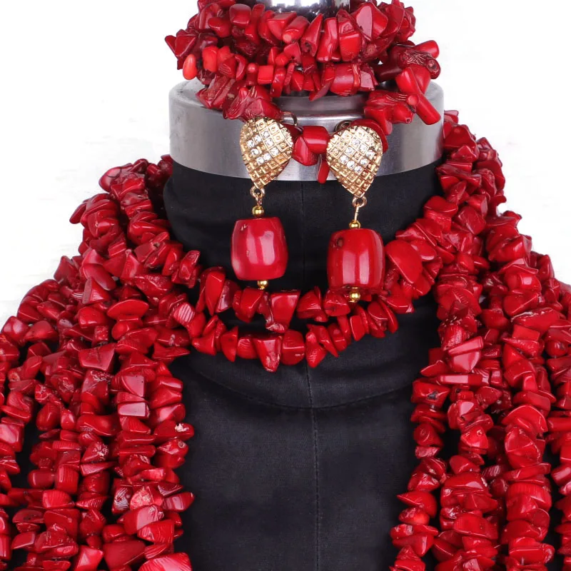 Dudo Red / Wine African Nature Coral Beads Jewelry Luxury Nigeria Bridal Jewelry Set For Wedding Women 2022