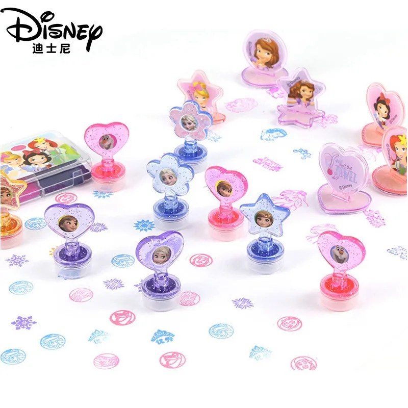 12 pçs disney congelados selos conjuntos bonito dos desenhos animados selo para crianças sofia princesa diy grafite selos crianças favor presente de aniversário