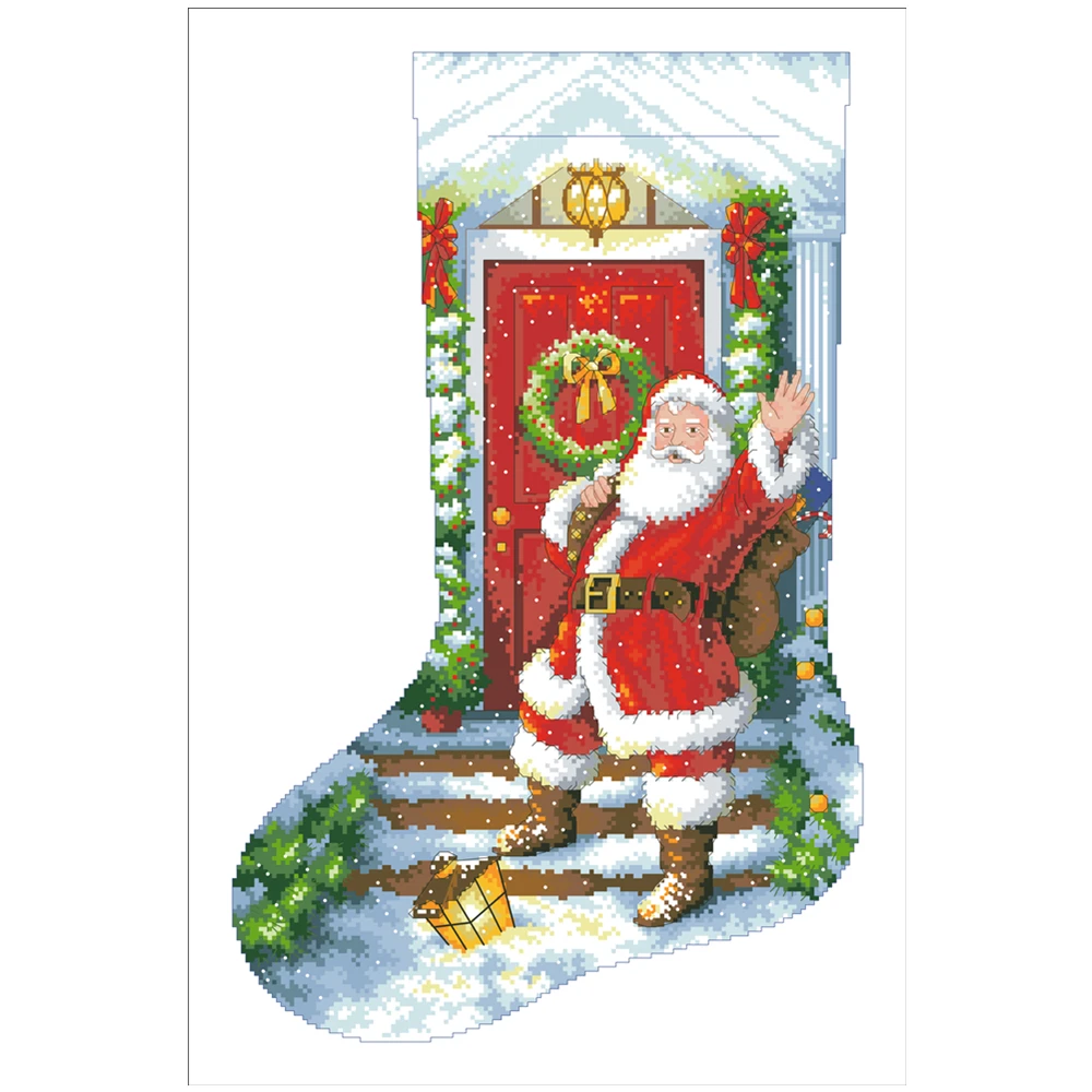 Welcome santa stockin cross stitch kit flowers 18ct 14ct 11ct cotton silk thread white fabric embroidery DIY handmade needlework