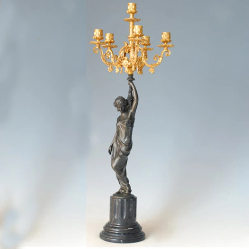 Lady Sculpture Bronze Woman Lamp Statue Figurine Aesthetic Home Decor Living Room Decoration Office Desk Accessories