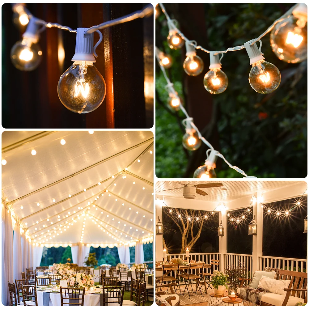 30M Outdoor String Light Globe Bulb White Ball Lights Garland String Fairy Christmas Wedding Garden Party For Hanging Camping