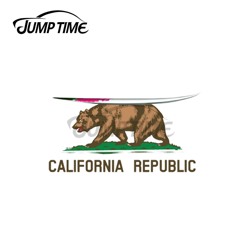 Jump Time 13 x 6.9cm For California Republic Surf California Historic Bear Flag Windows Laptop Waterproof Trunk RV Car Stickers