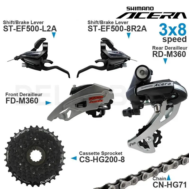 SHIMANO ALTUS ACERA 3x8 Speed Groupset include EF500 Shifters M310 M360 Front/Rear Derailleur HG200 HG41 Cassette Sprocket Chain