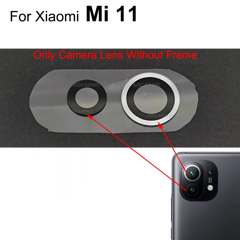 Aocarmo dla Xiaomi Mi 11, tylna kamera tylna, szkło obiektywu z ramką, naklejką, część naprawcza