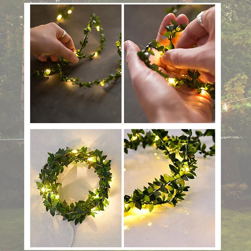 LED Fairy String Lights para decoração de Natal, folha guirlanda, bateria, lâmpada de férias, ao ar livre, festa de casamento, 2m, 3m, 5m, 10m