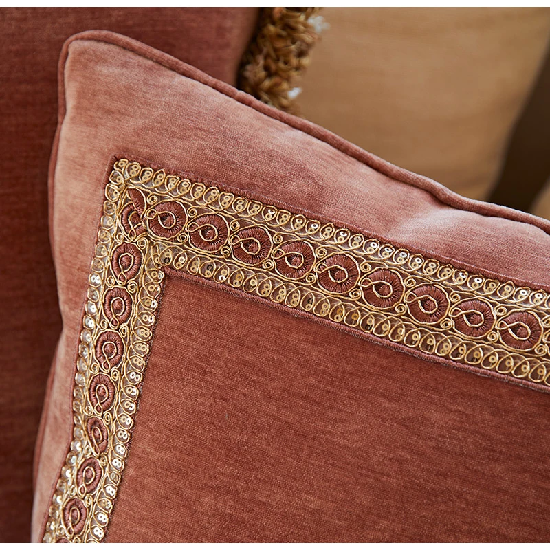 Medicci Home European Style Pillow Cover Lotus Pink Color Noble Family Living Room Sofa Luxury Cushion Case With Vintage Tassels
