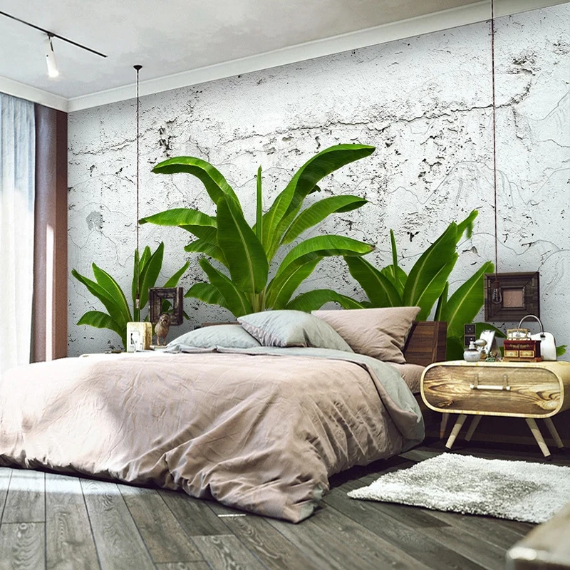 Custom Mural 3D Photo Wallpaper Cement Wall Banana Leaf Creative Bedroom Office Room Background Wall Covering Home Decor Modern