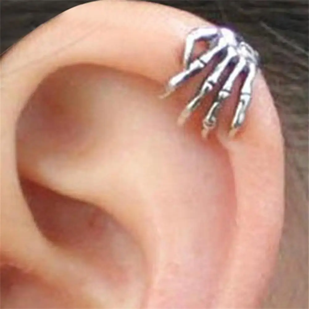 1Pc Unisex Punk Skeleton Hand Claw Shape Ear Clip Cuff Non-Pierced Earring for Party Club Cool Fashion