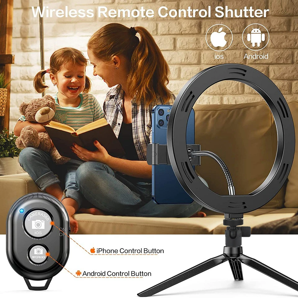مصباح حلقي LED لصور السيلفي ، مصباح دائري مع حامل ثلاثي القوائم للصور والمكياج وحامل هاتف