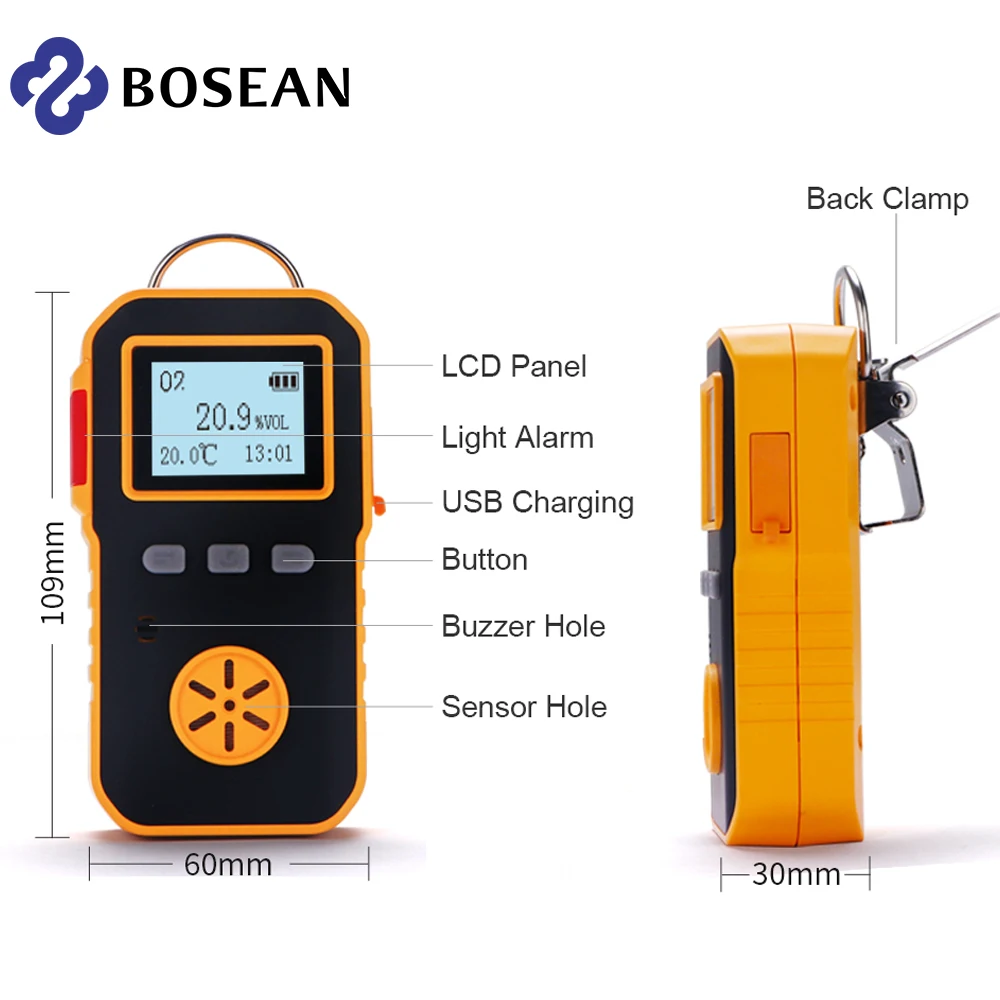 Bosean Industry Portable Professional oxygen detector gas analyzer O2 Meter monitor measuring 0-30%VOL Sound and Light Vibration