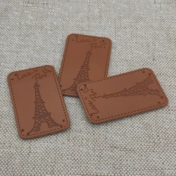 Love Paris Clothing Leather Patches For Clothing Sewing Accessories France Tower Handmade Leather Tags For Handwork Gift