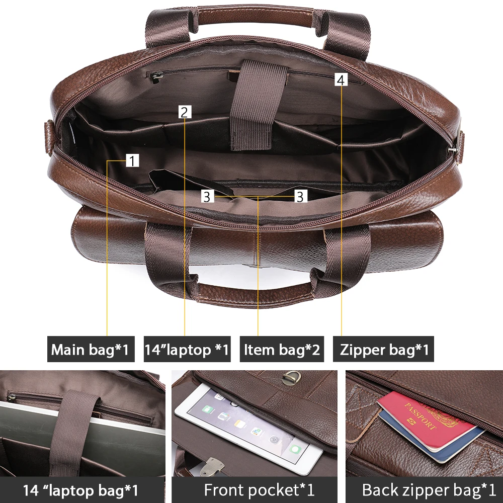 WESTAL Men\'s Briefcase Genuine Leather Laptop Bag 14 Men\'s Leather Handbags Office Bag for Men Porte Document Bags for Man 315