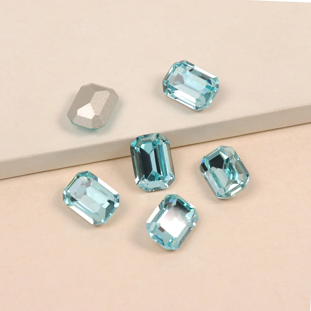 K9 Crystal Aquamarine Fancy Stone Rectangle Octagon Rhinestones with Pointback for Jewelry And Garment Bling Strass Chaton