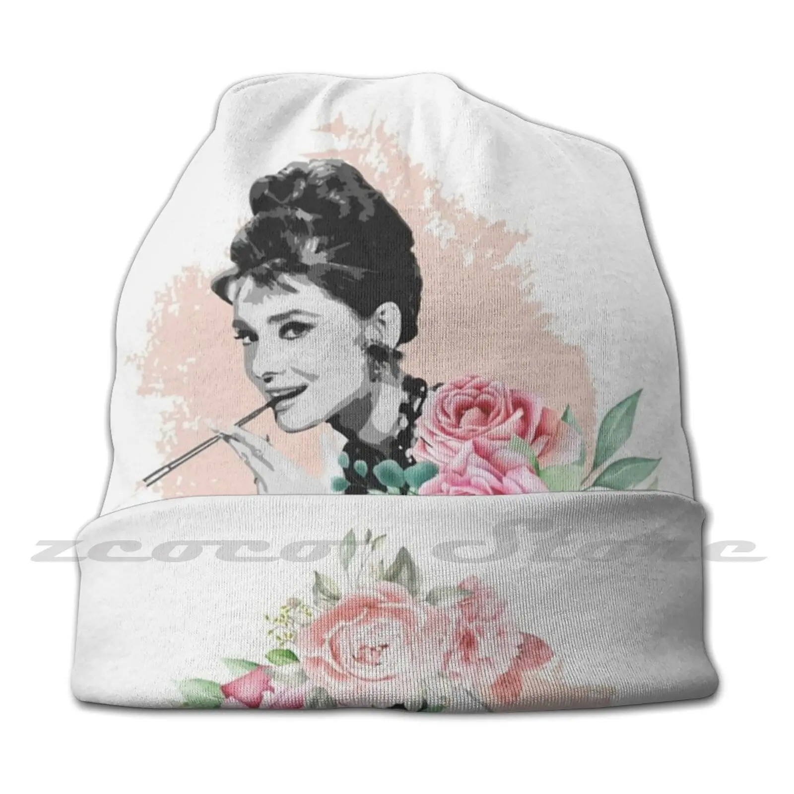 Audrey Hepburn T-Shirt Sticker Flowers Illustration Hoodie Notebook Flowers Floral Watercolor Knit Hat Elastic Soft