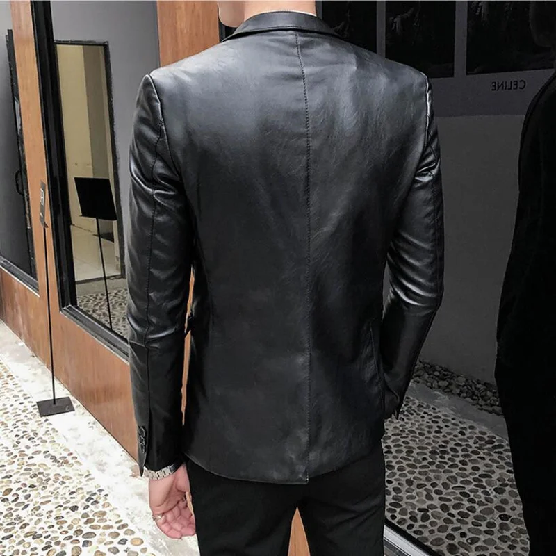 2023 Brand clothing Fashion Male High quality slim fit Casual leather jacket/Men\'s retro style leather suit/Blazers Cats S-4XL