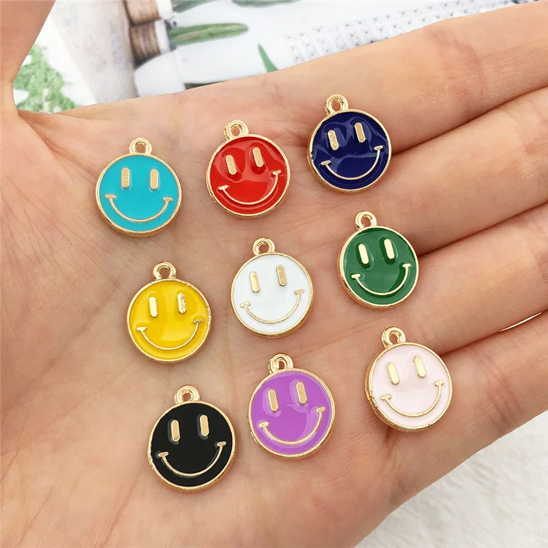 10Pcs Trendy Lovely Colorful Smile Face Pendant  Charm For Making Necklace Earrings Keychains Handmade Jewelry Accessories