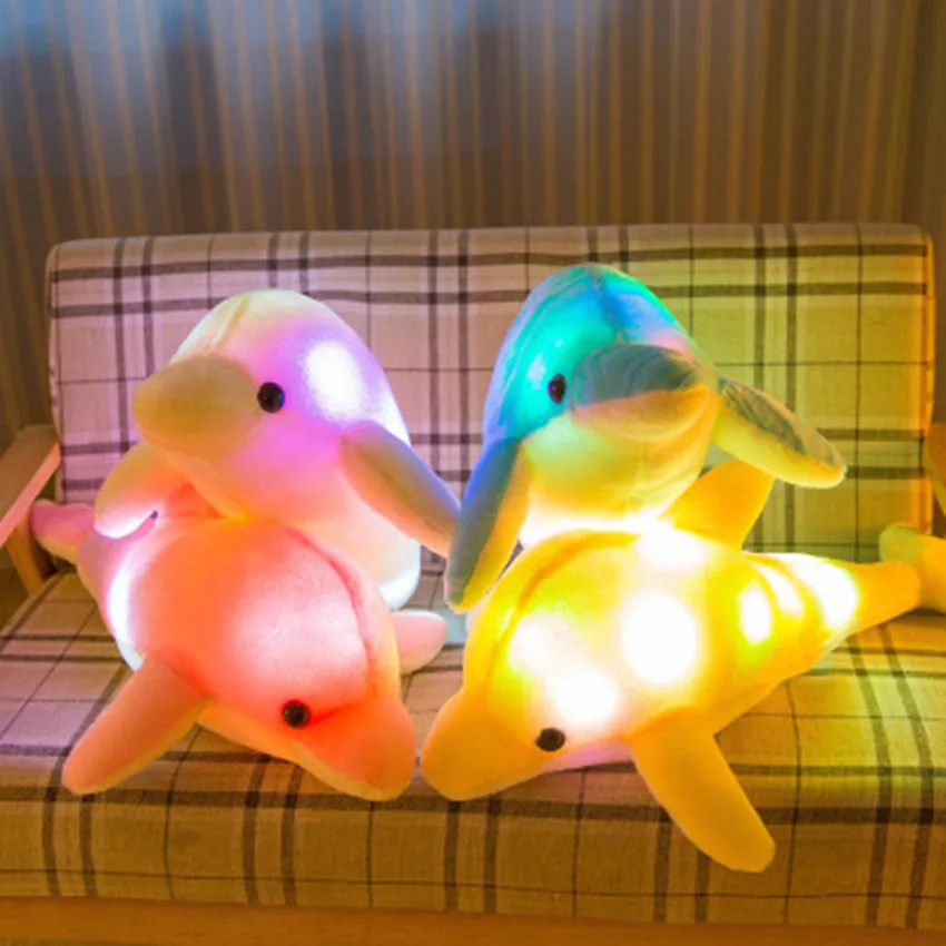 Hot 32cm Cute Creative Luminous Plush Toy Dolphin Doll Glowing LED Light Animal Toys Colorful Doll Pillow Children\'s Lovely Gift