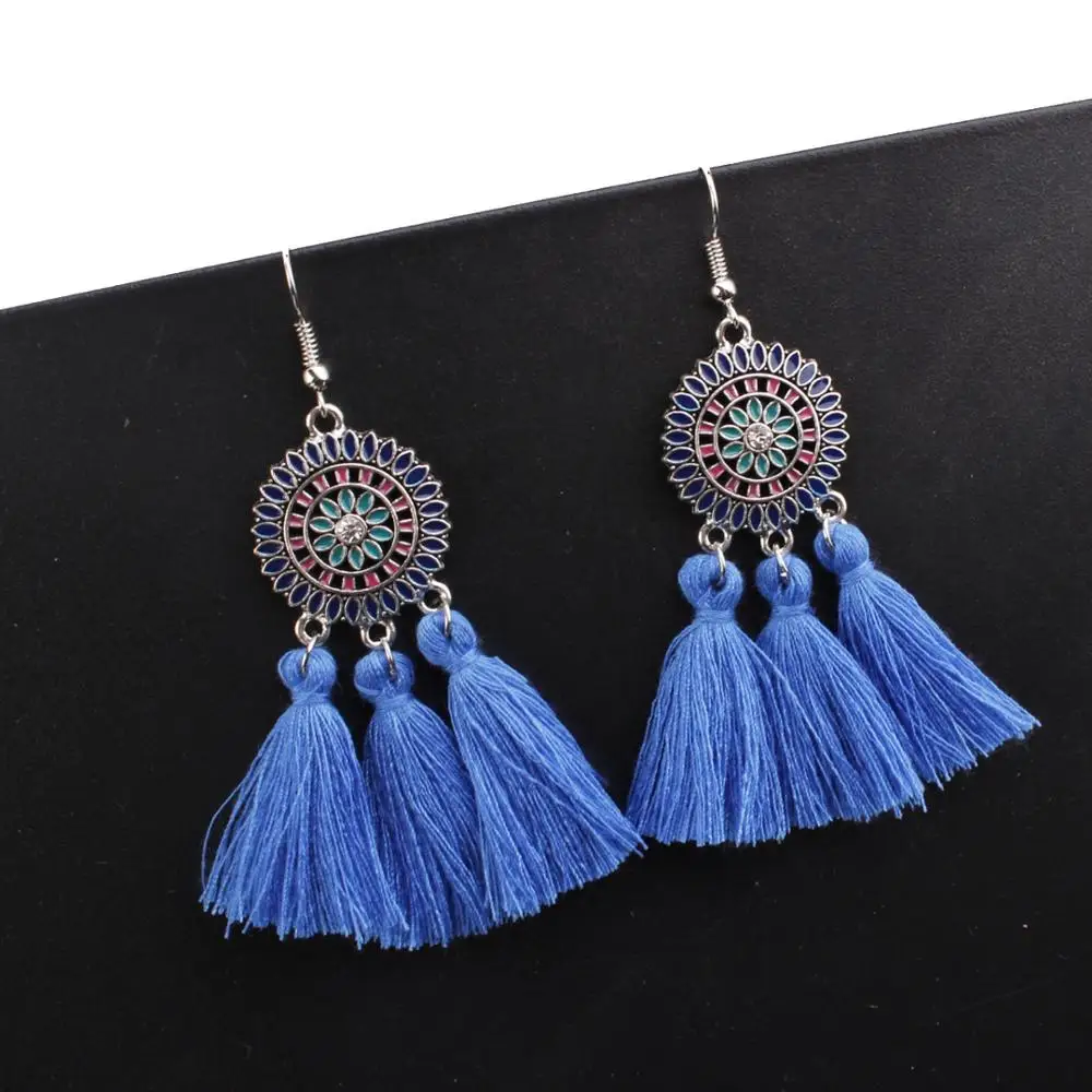 NS 2019 orange Blue long Tassel Earrings for Women Crystal flower Drop Earrings Long Fringed Dangle Earrings Wedding Jewelry