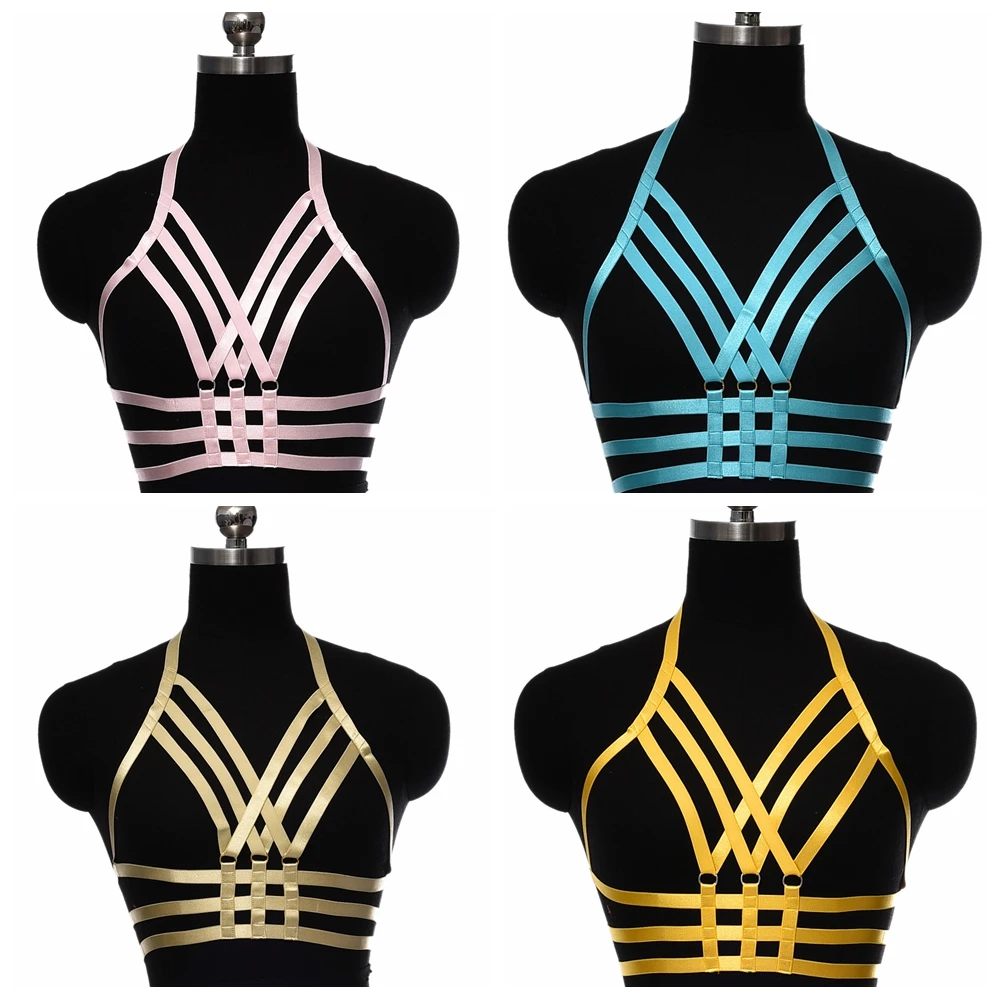 

BONDAGE STRAPPY Women Body Harness Bra Pole Dance Wear Underwear Wireless Bralette Punk Sexy Bra Halloween Rave Harness