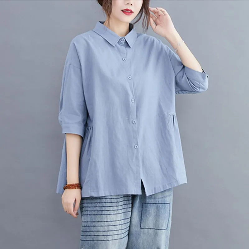 Women Summer Cotton Linen Casual Shirts New Arrival 2020 Simple Style Solid Color Loose Comfortable Female Tops S1688