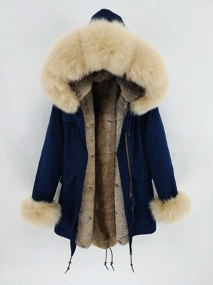 

2020 Waterproof Parka Winter Jacket Women Real Fur Coat Natural Raccoon Fur Collar Cuffs faux Rabbit Fur Liner Luxury Brand